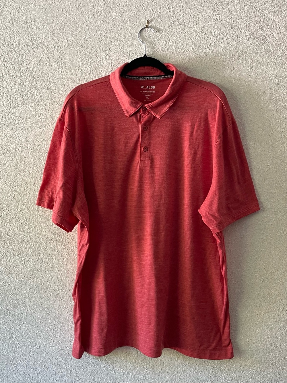 01.ALGO Performance Merino Wool Blend Polo Shirt XXL Coral Red Golf